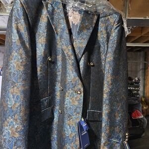 Men's Blue and Gold Floral Blazer